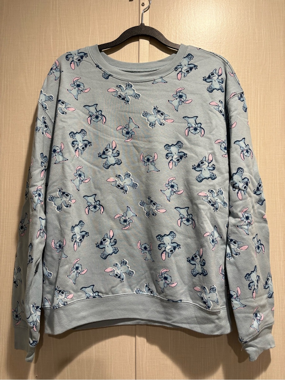 Disney Light Blue Stitch Print Crewneck Sweatshirt